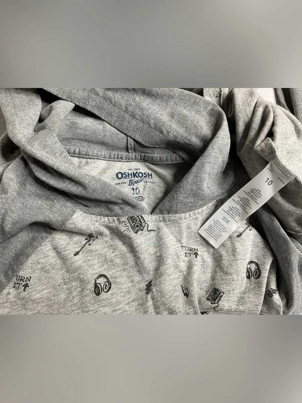 OshKosh B'gosh Grey Raglan Hooded Pullover with Print US 10